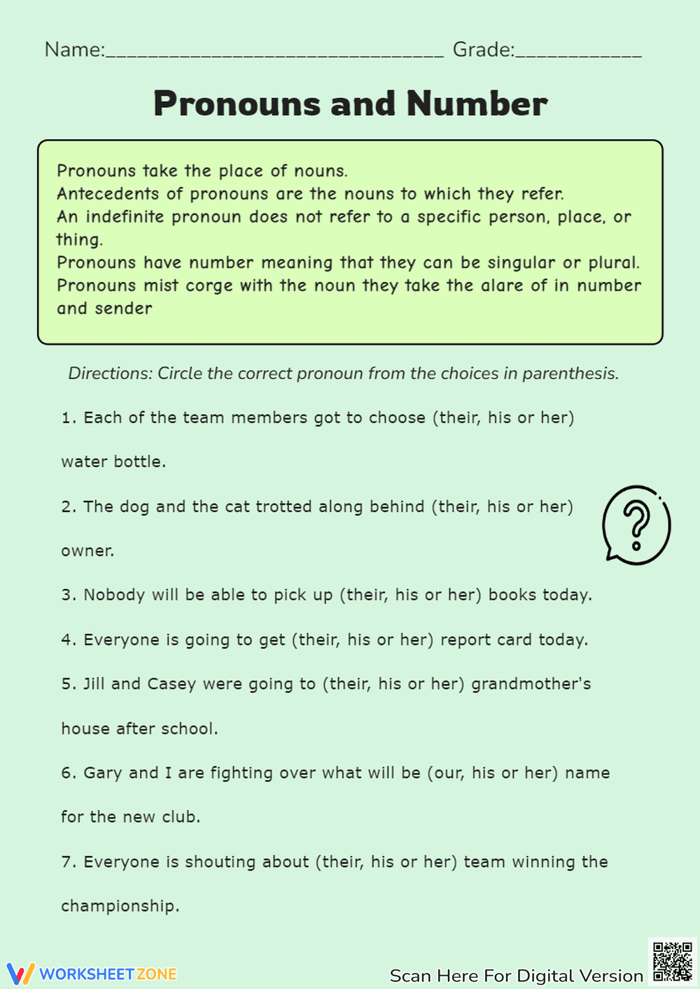 Pronoun Agreement Practice - Circle the Correct Pronoun! Grades 3-5 - Page 1