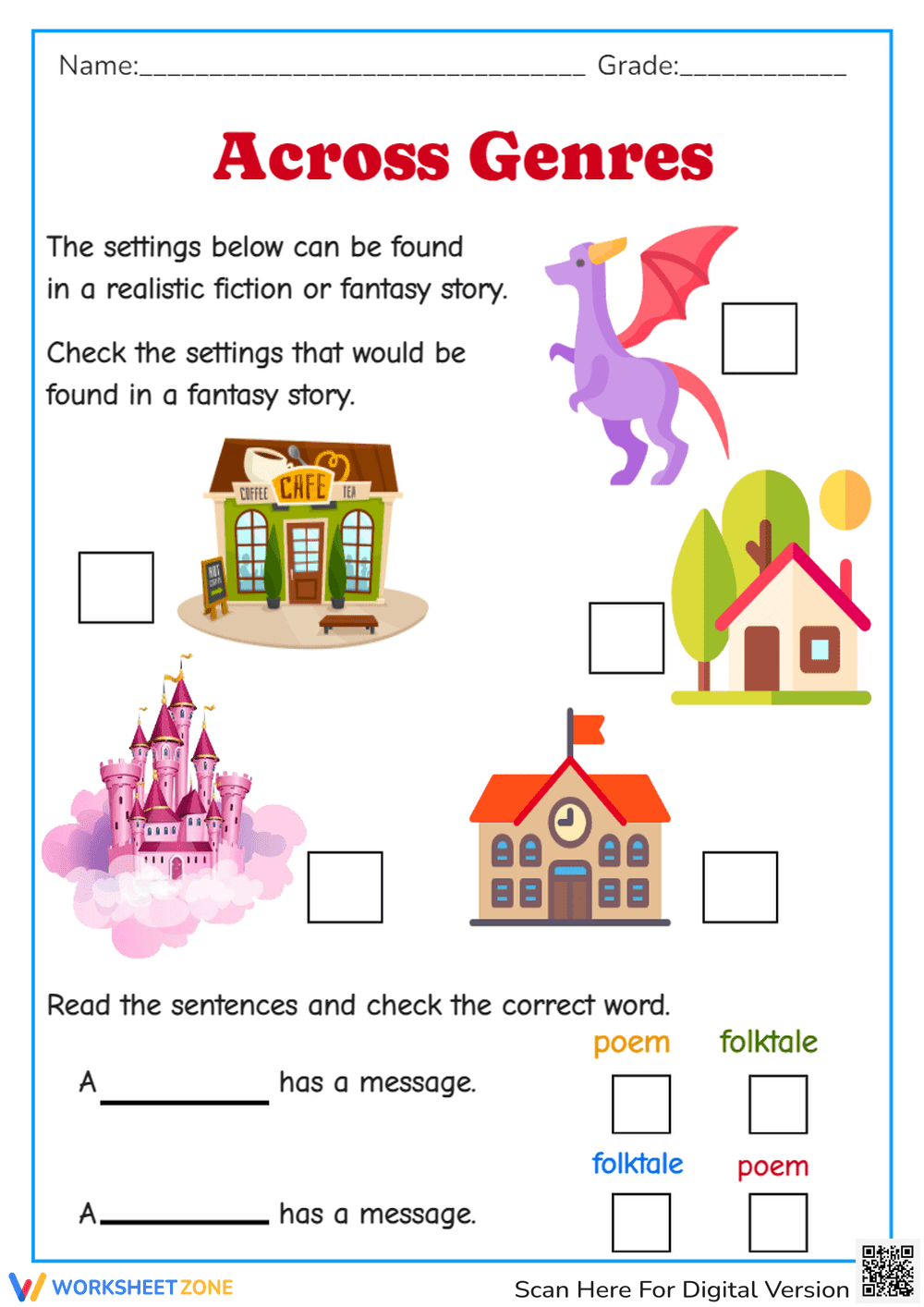 Fantasy Story Settings & Genre ID Worksheet - Reading Activity - Page 1