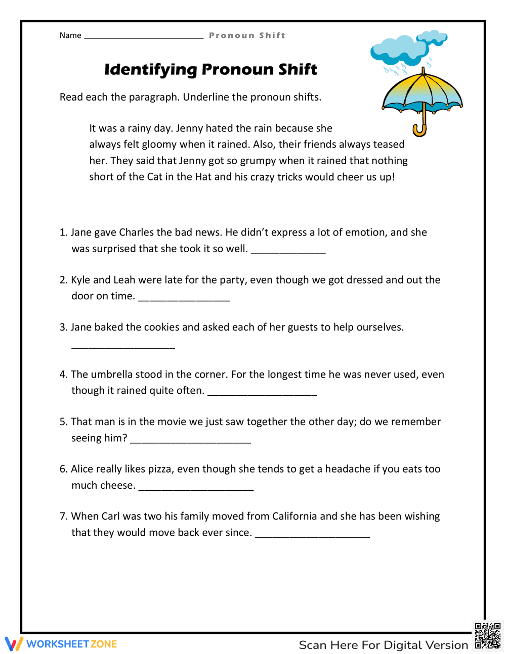 Identifying Pronoun Shifts Worksheet - Page 1