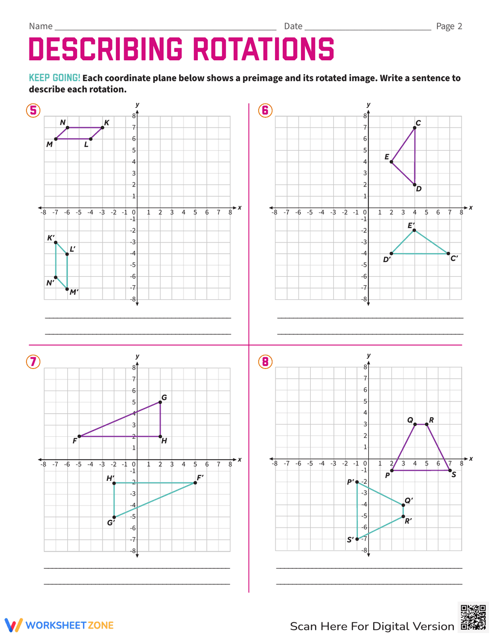 Describing Rotations: Geometry Worksheet - Page 2