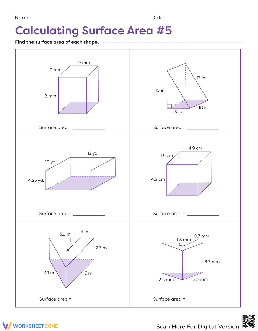 Calculating Surface Area Worksheet - Page 1