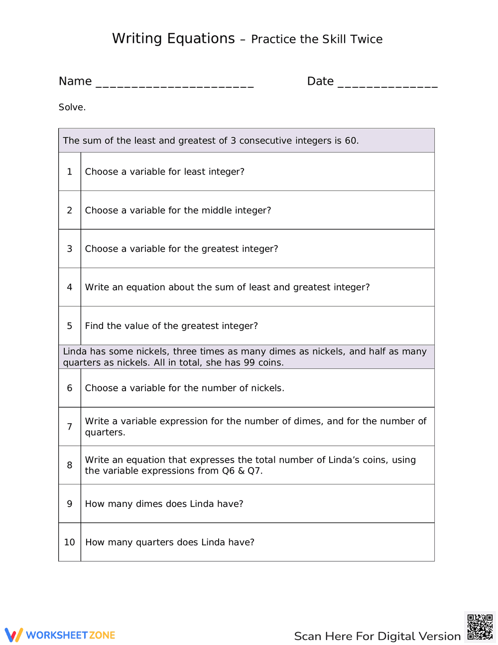 Writing Equations - Practice the Skill Twice - Page 1