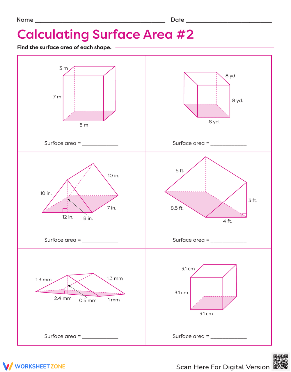 Calculating Surface Area of Shapes - Page 1