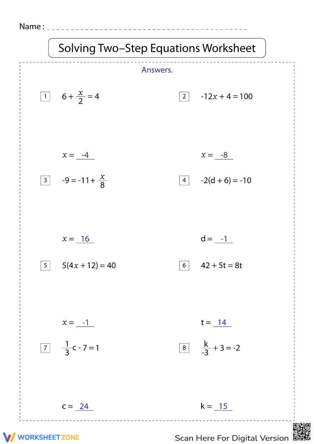 Two-Step Equations 5 - Page 2