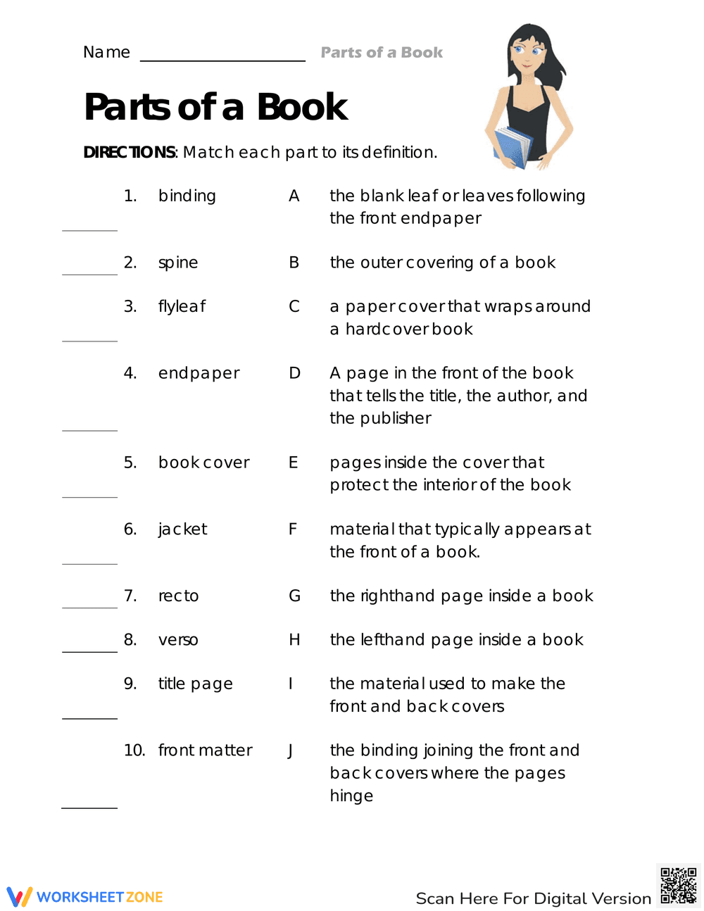 Matching Definitions for Vocabulary - Page 1