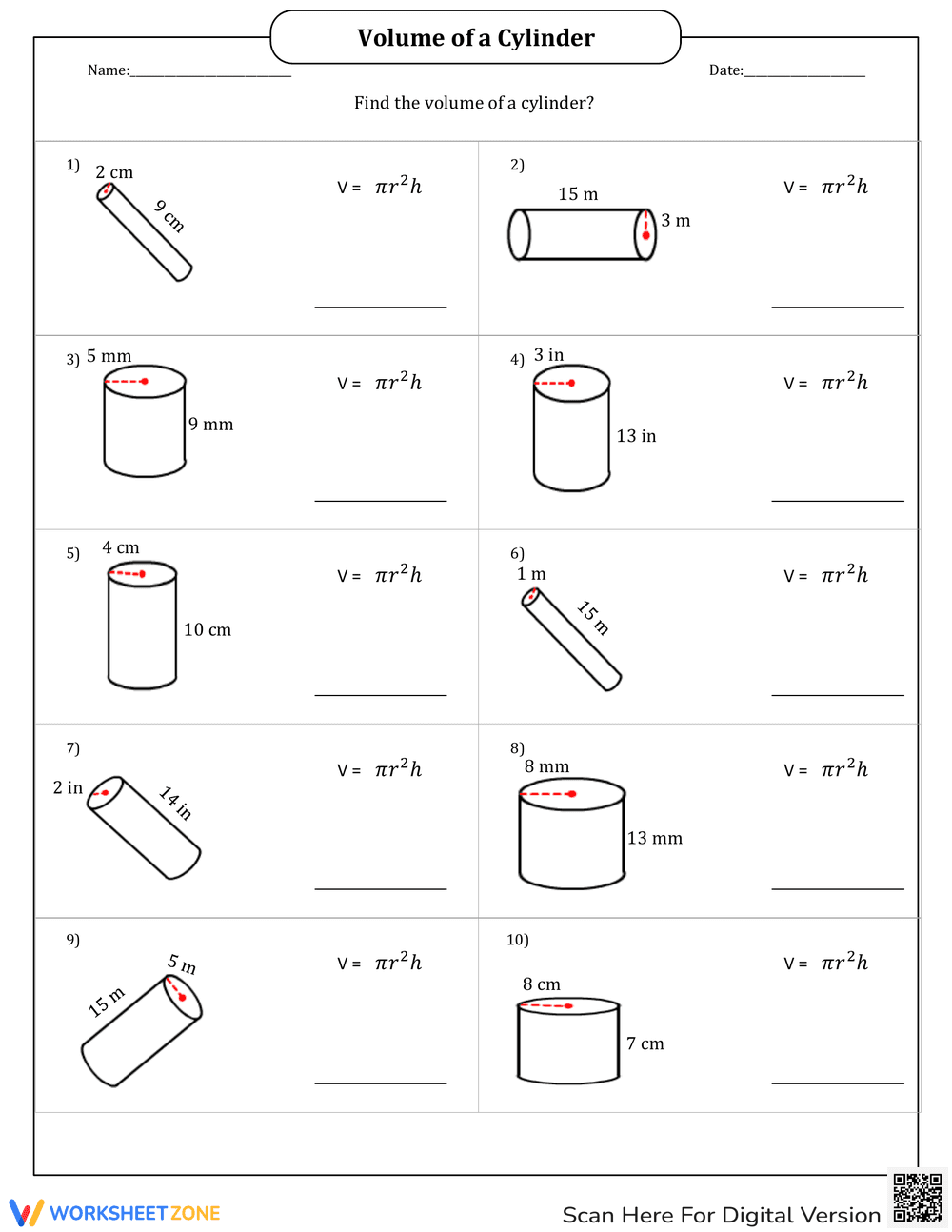 Finding the Volume of a Cylinder - Page 1