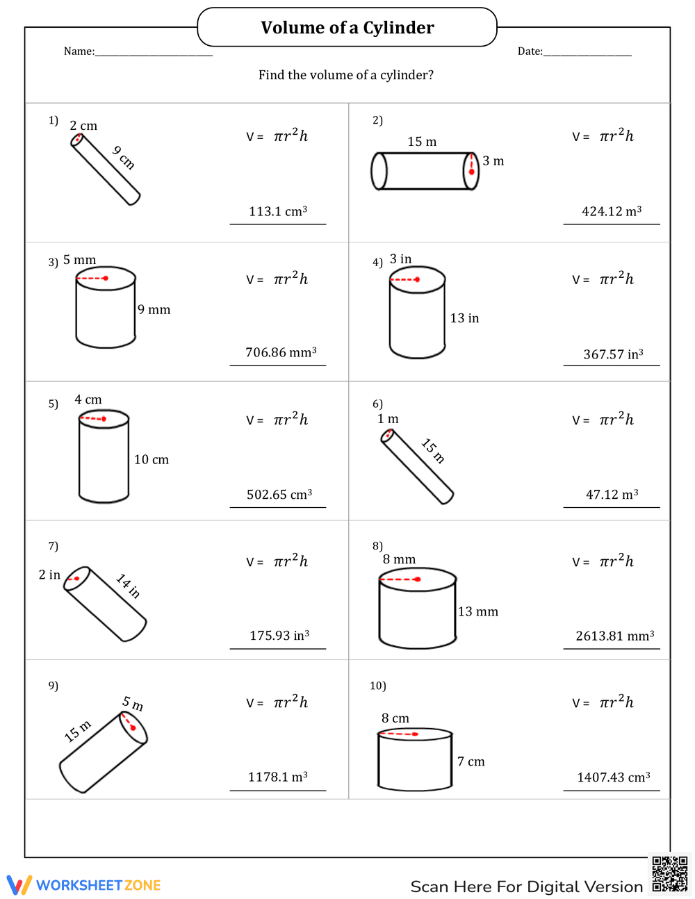 Finding the Volume of a Cylinder - Page 2