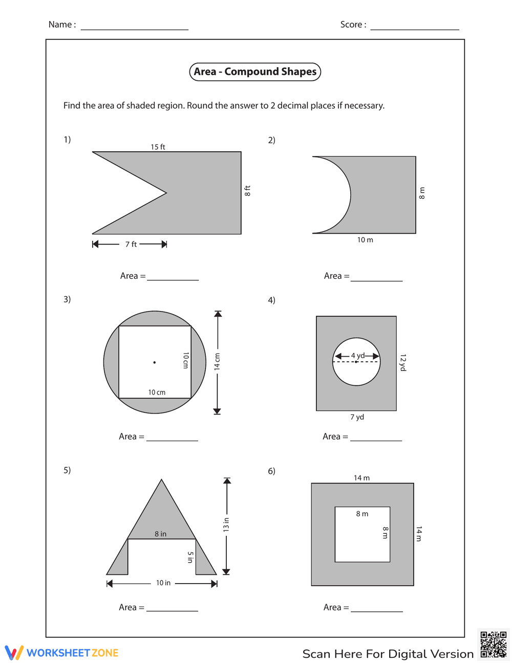 Calculate Area of Compound Shapes - Page 1