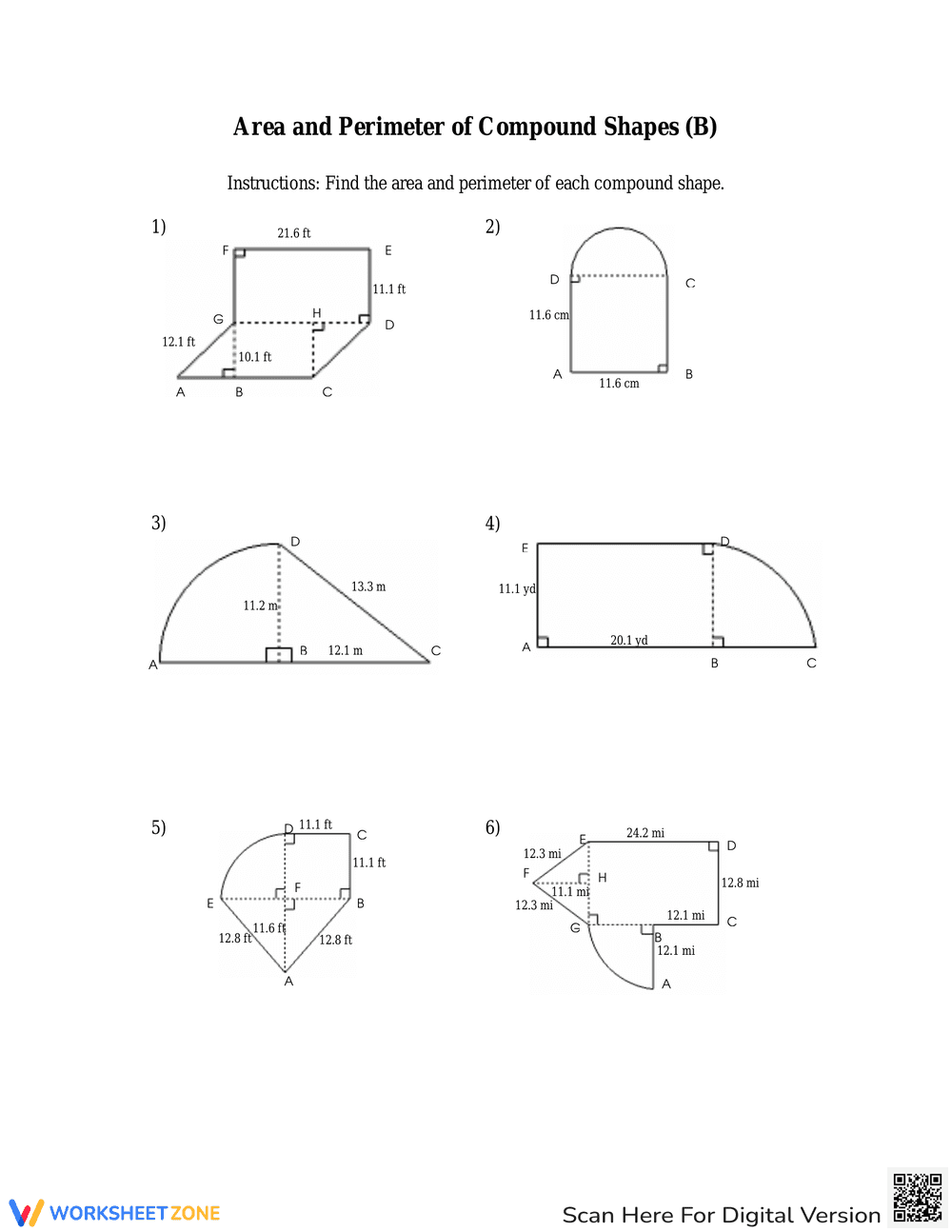 Calculate Area & Perimeter of Compound Shapes - Page 1