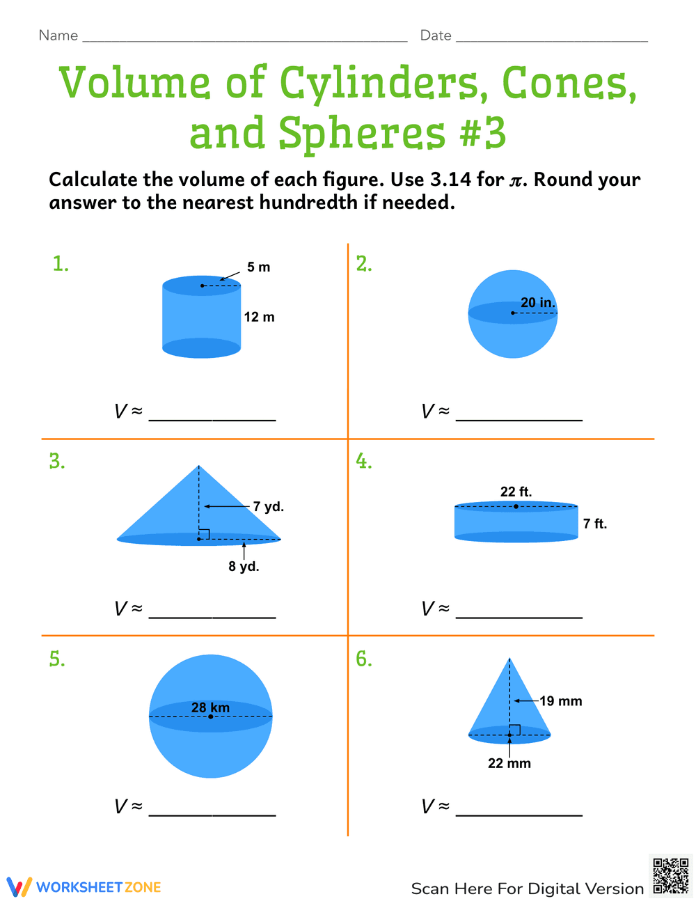 3D Shapes Volume: Cylinders, Cones, Spheres - Page 1