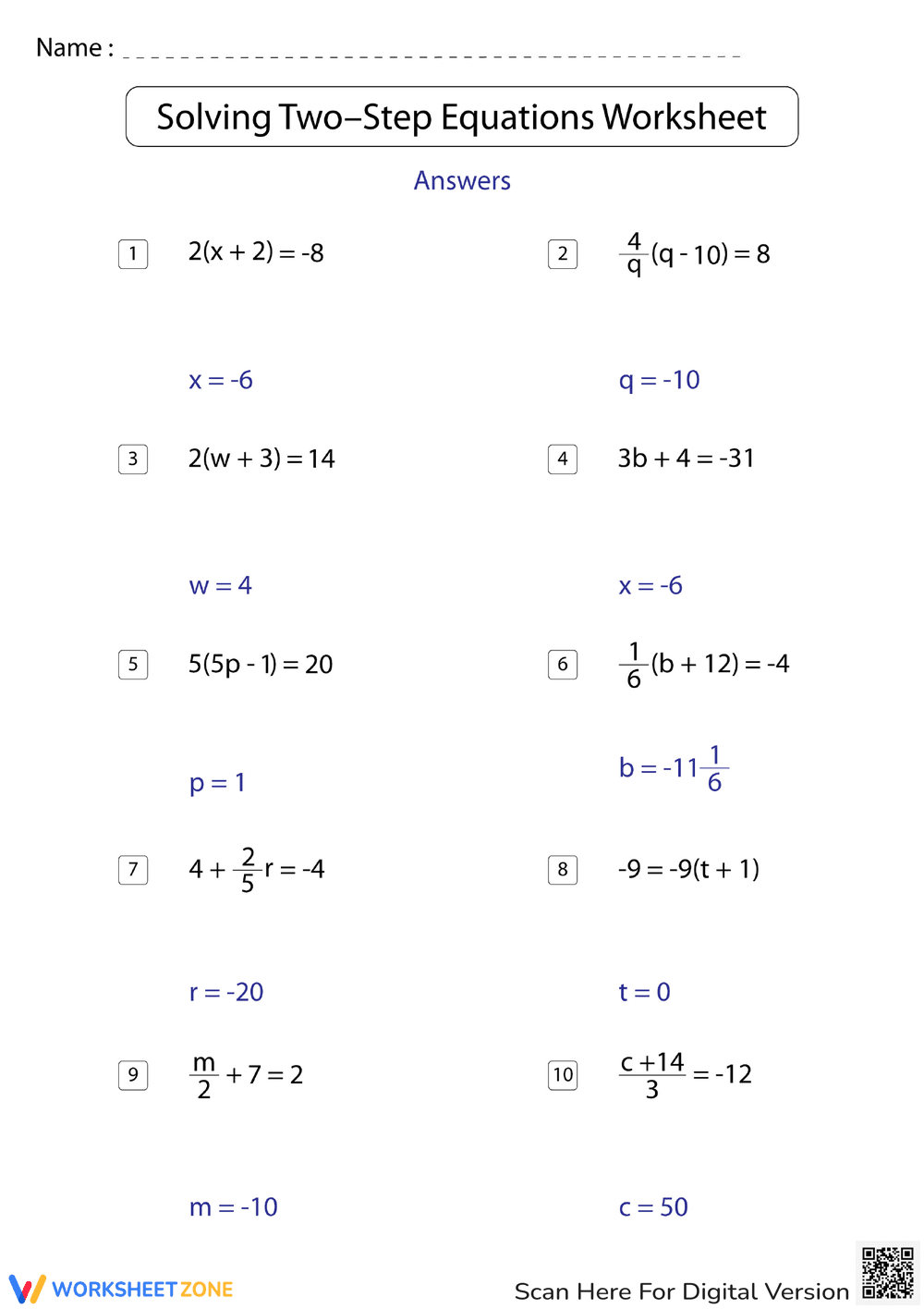 Two-Step Equations 6 - Page 2