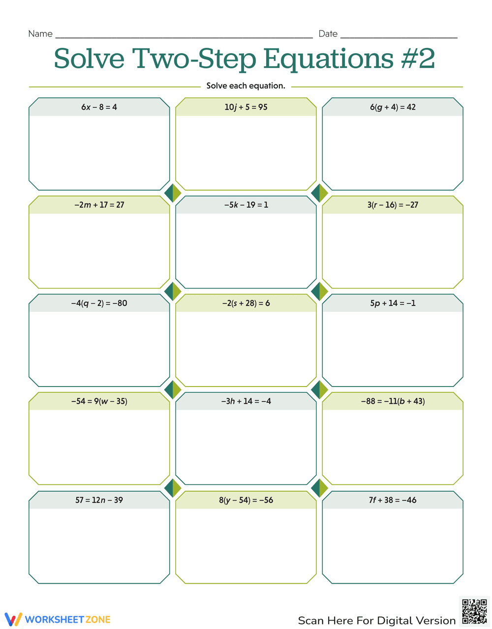 Two-Step Equations Worksheet - Page 1