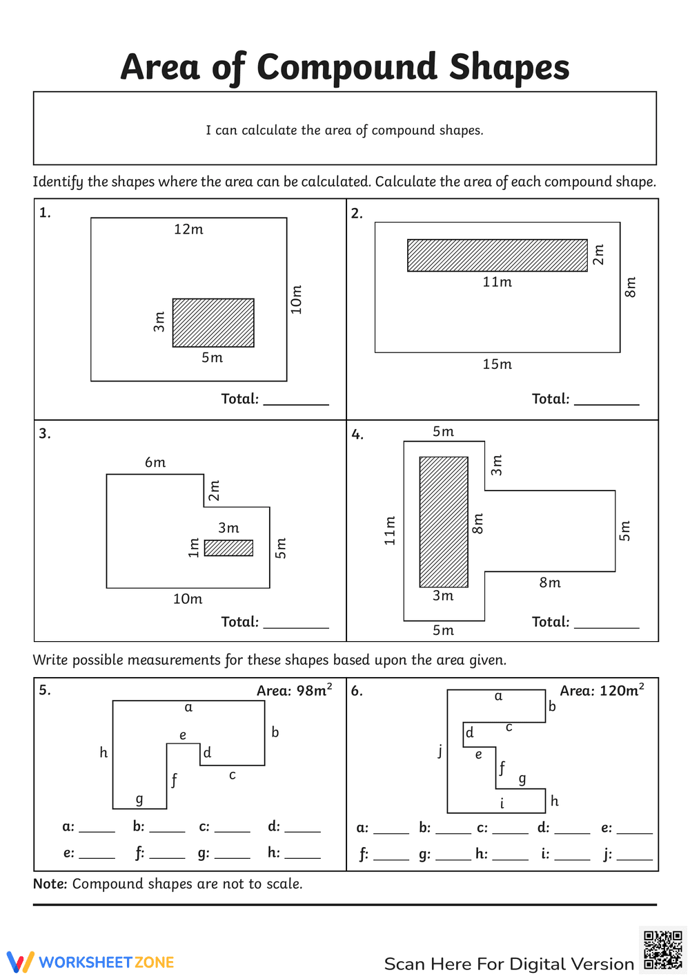 Area of Compound Shapes Practice - Page 1