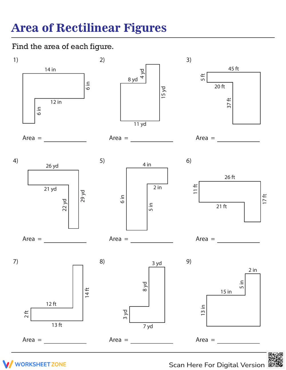 Practice Calculating Area of Rectilinear Figures - Page 1