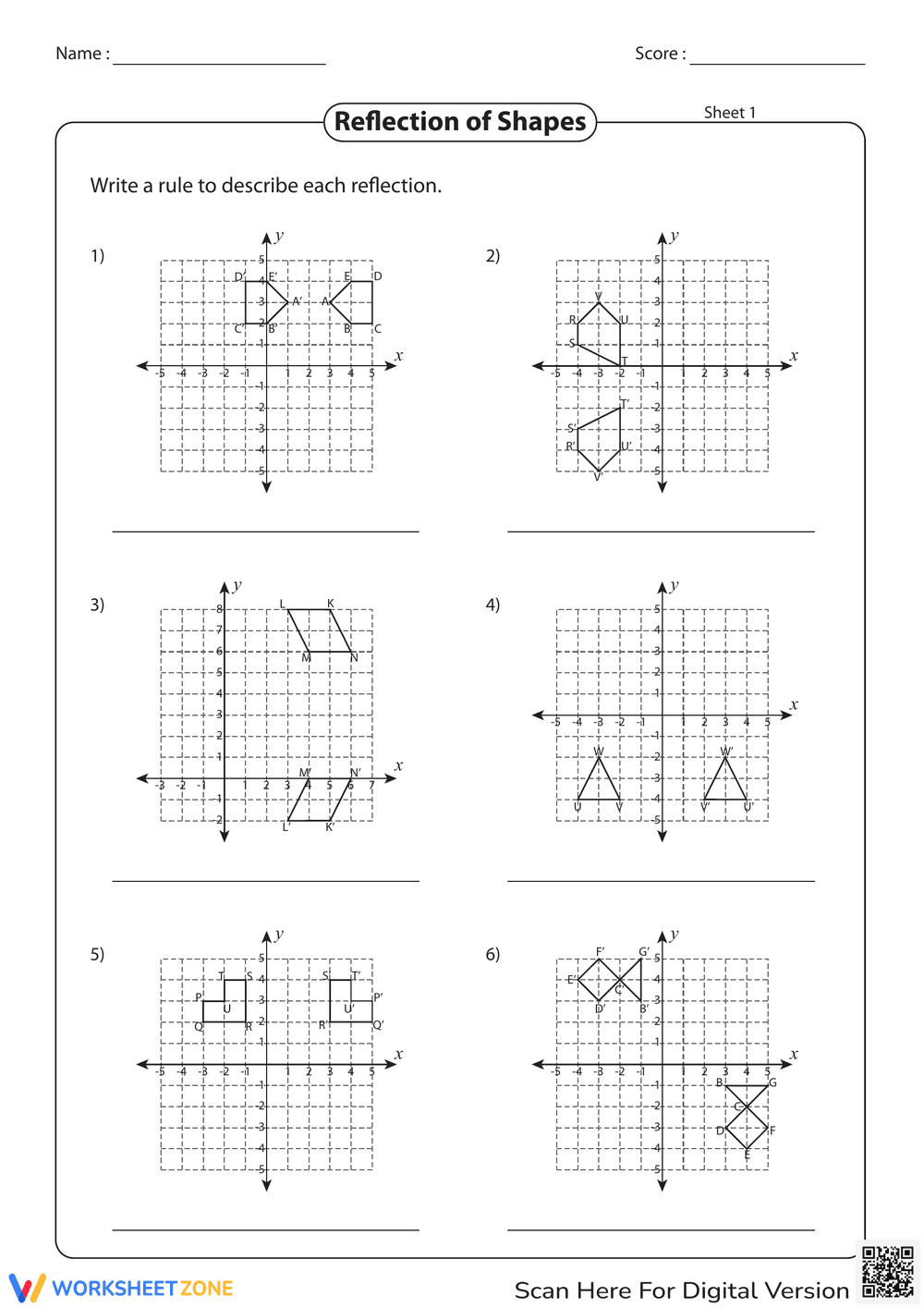 Write the Rules for Reflection of Shapes - Page 1