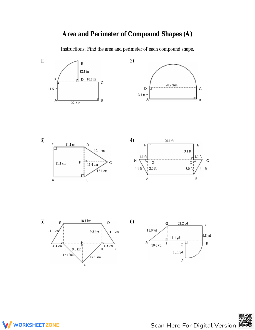 Calculate Area and Perimeter of Compound Shapes - Page 1