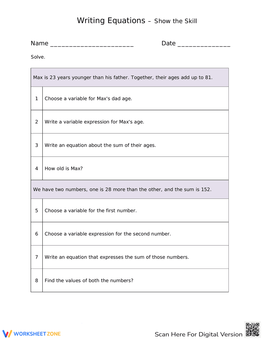 Writing Equations - Show the Skill - Page 1