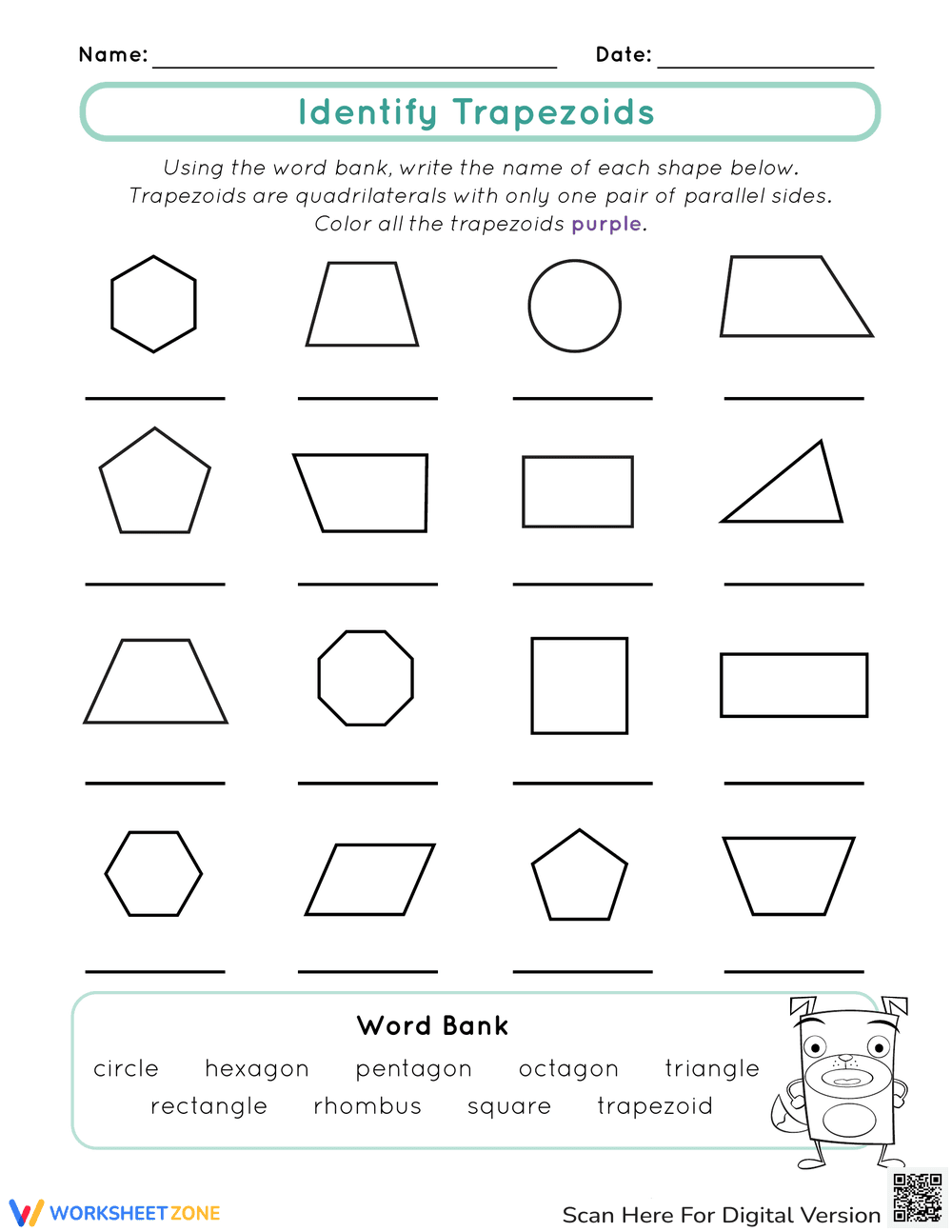 Practice Identifying Trapezoids - Page 1