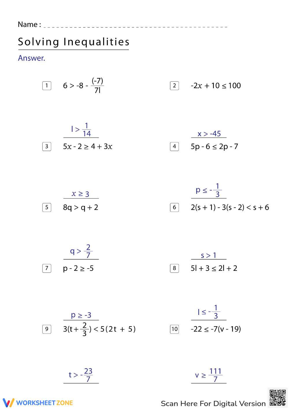 Solving Inequalities 6 - Page 2