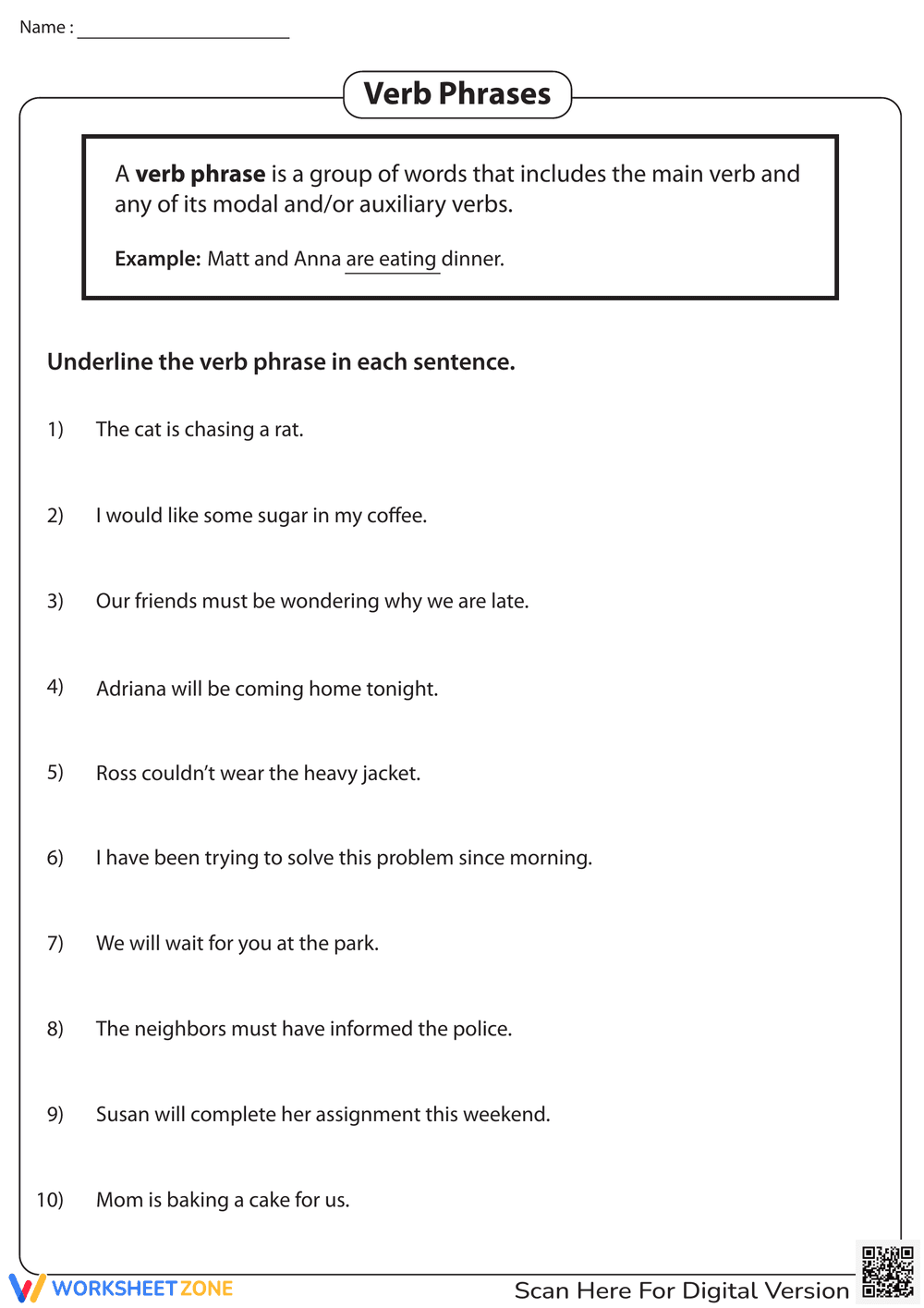 Verb Phrases - Page 1