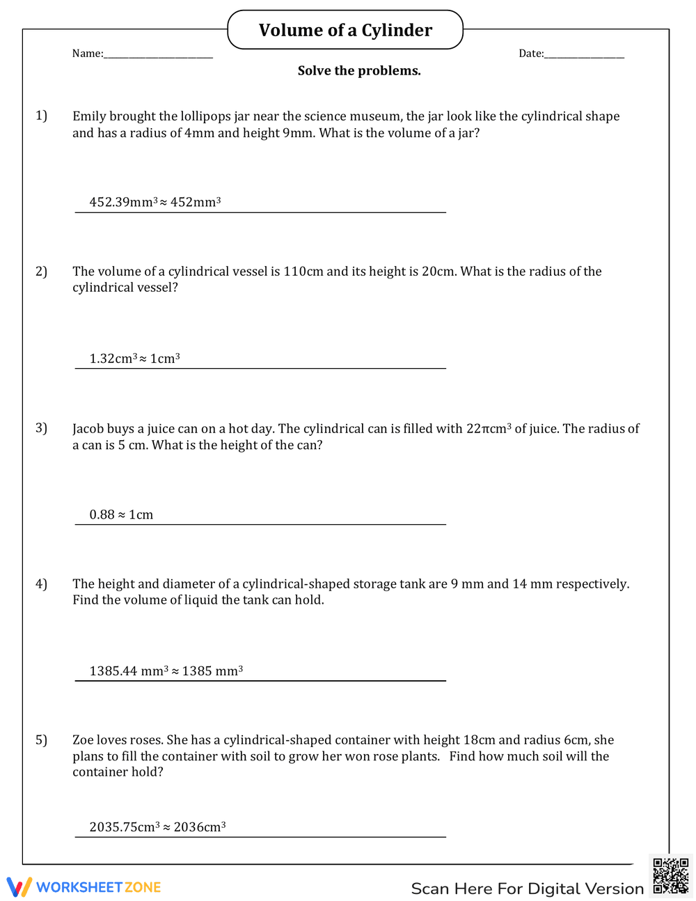 Find Volume of Cylinder Word Problems - Page 2