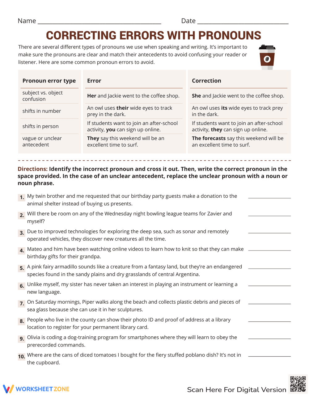 Correcting Errors with Pronouns - Page 1