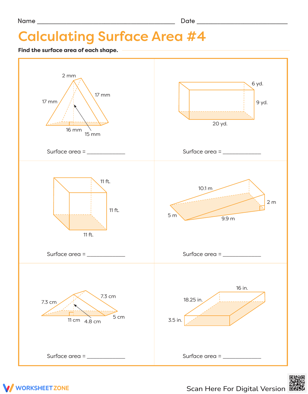 Calculating Surface Area Worksheet: Geometry - Page 1
