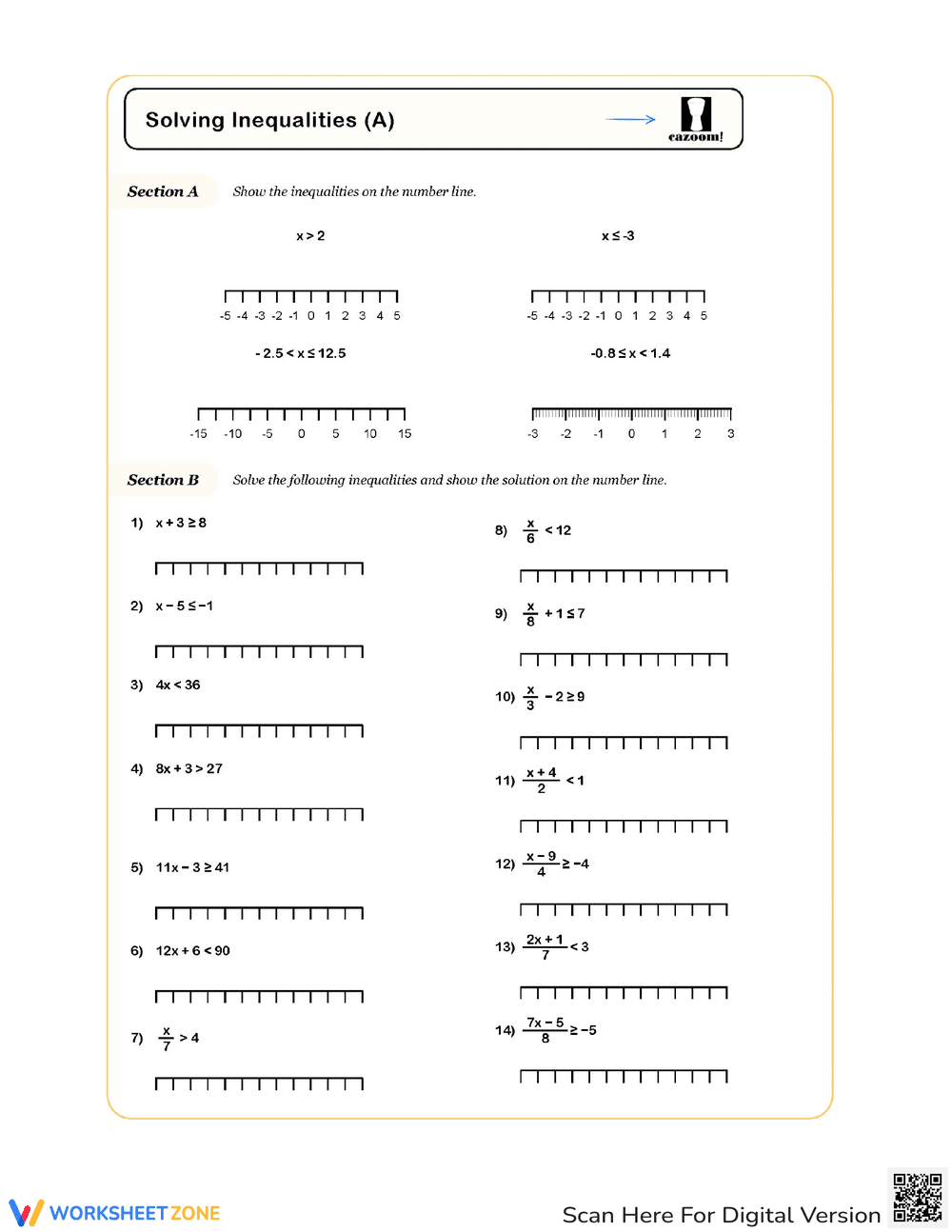 Solving Inequalities A - Page 1