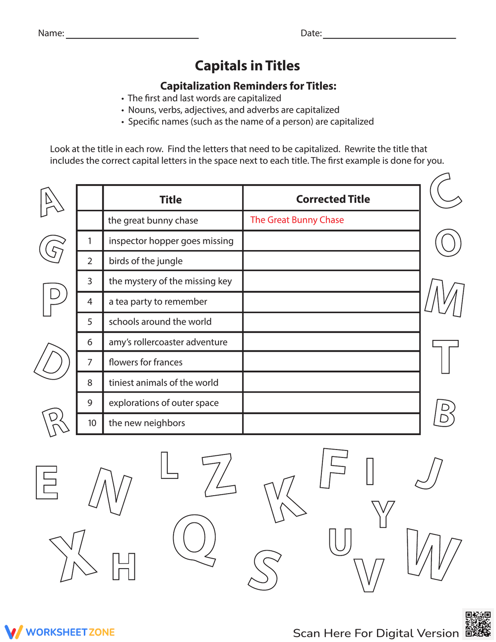 Capitals in Titles Worksheet - Page 1