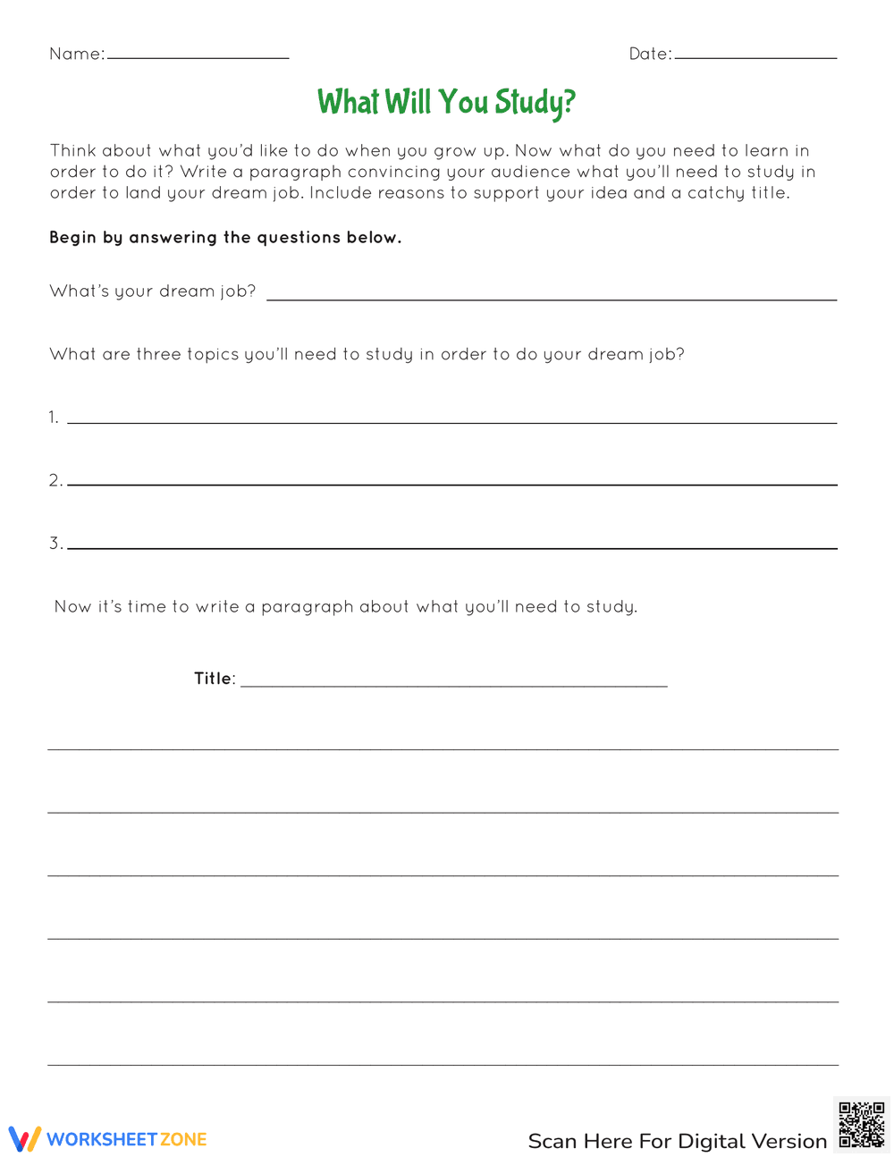 What Will You Study? Worksheet - Page 1