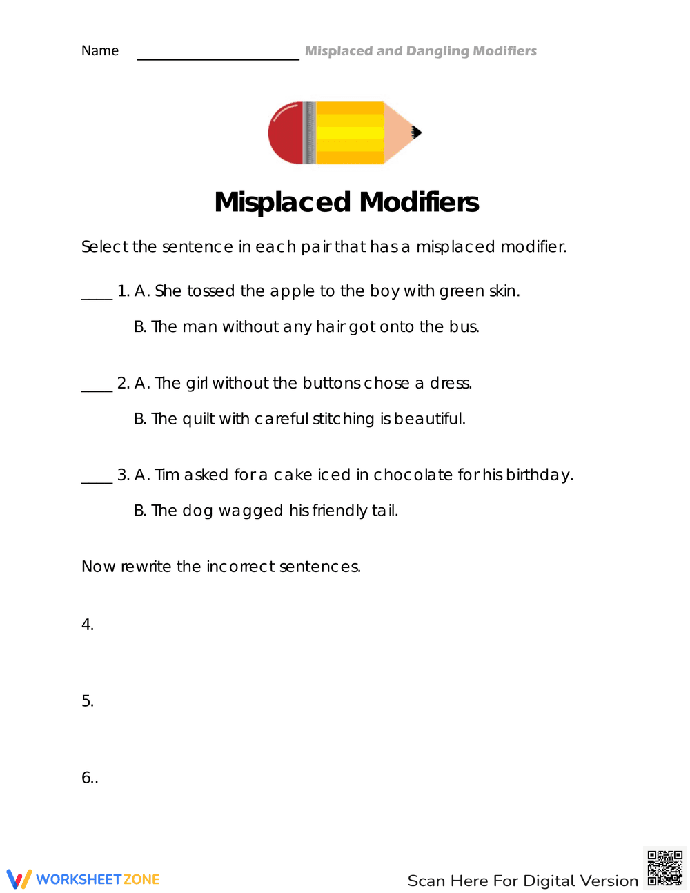Dangling Modifiers Worksheet 5 - Page 1