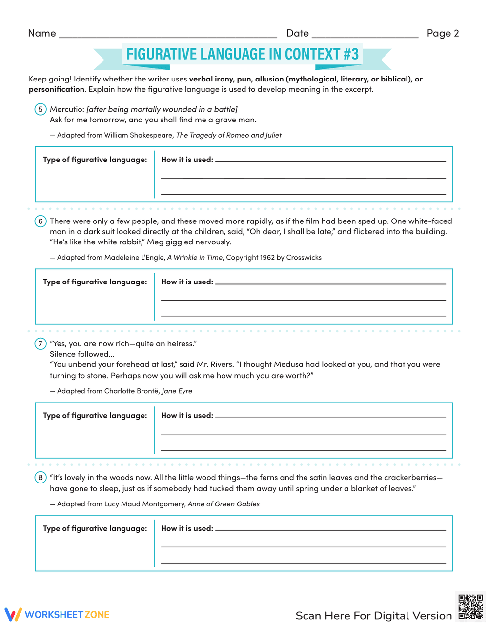 Figurative Language in Context Worksheet - Page 2