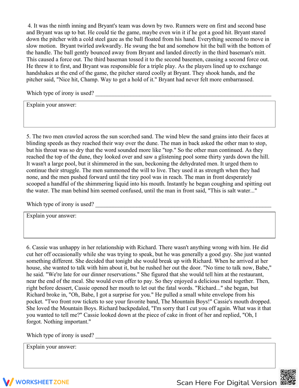 Identifying Irony in Context Worksheet - Page 2