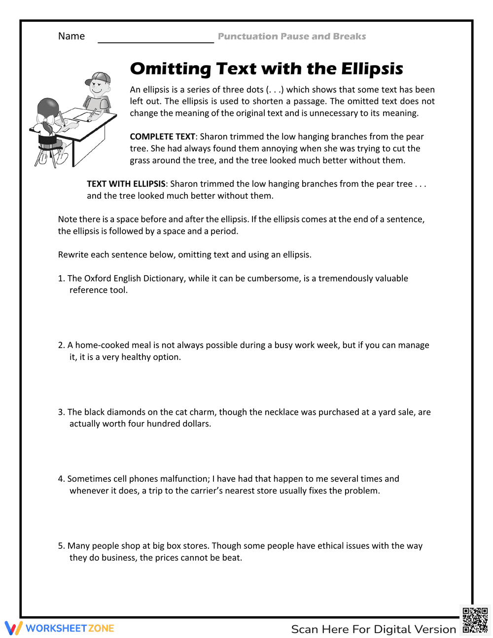 Ellipsis: Omitting Text Correctly Worksheet - Page 1