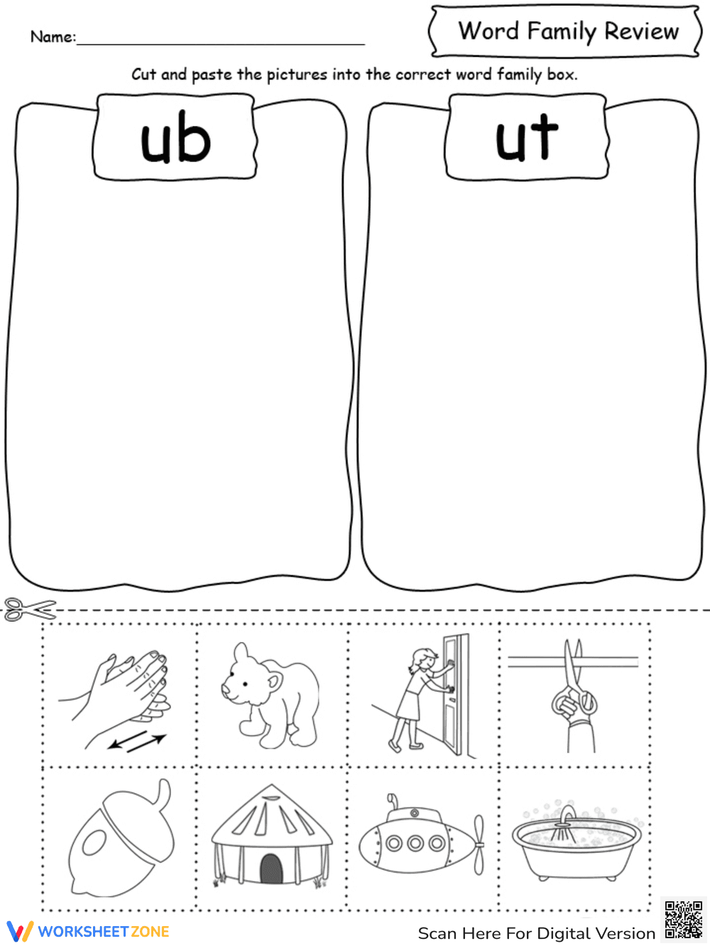 Word Family Review: Sorting -ub or -ut - Page 1