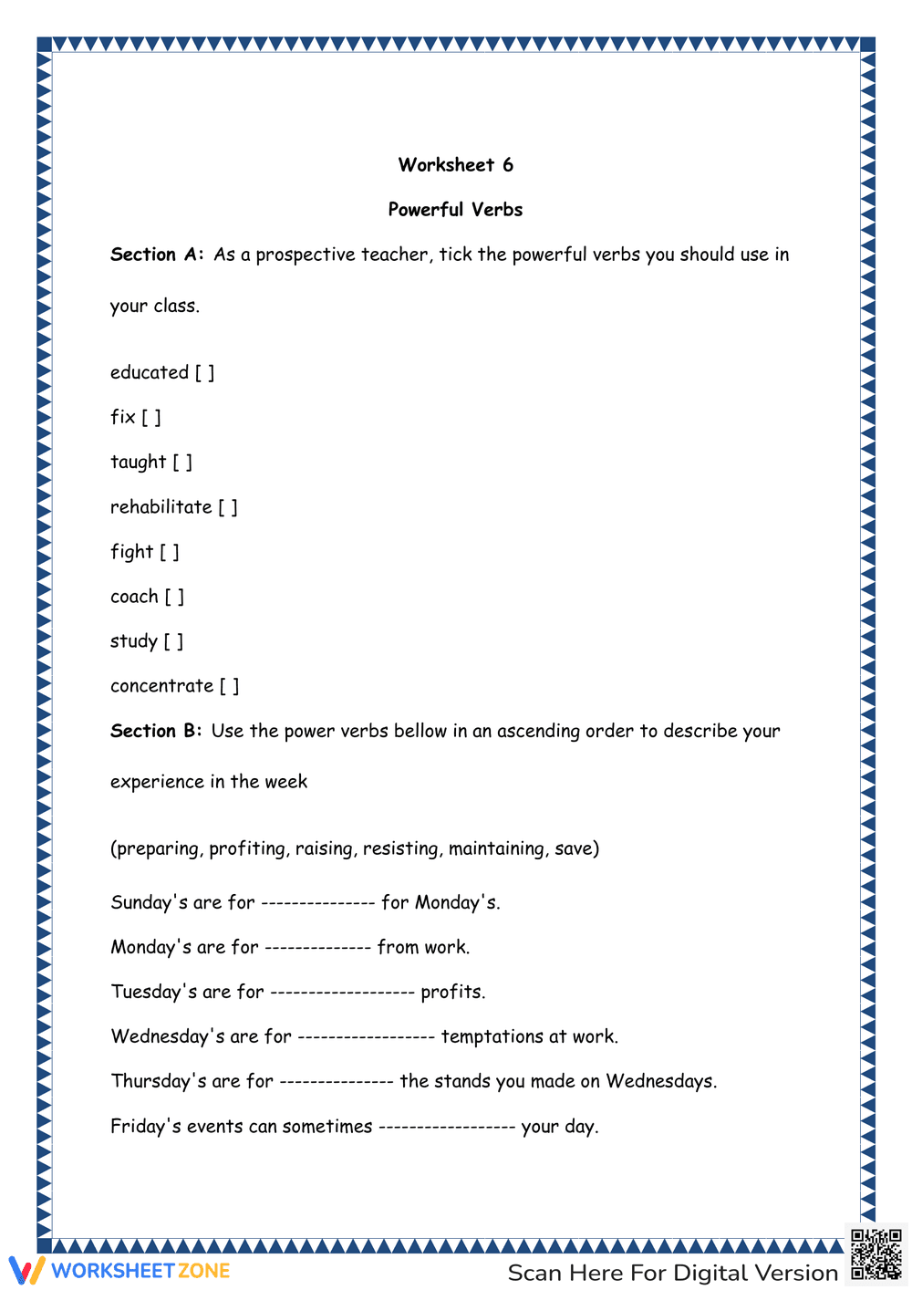 Powerful Verbs Worksheet - Page 1