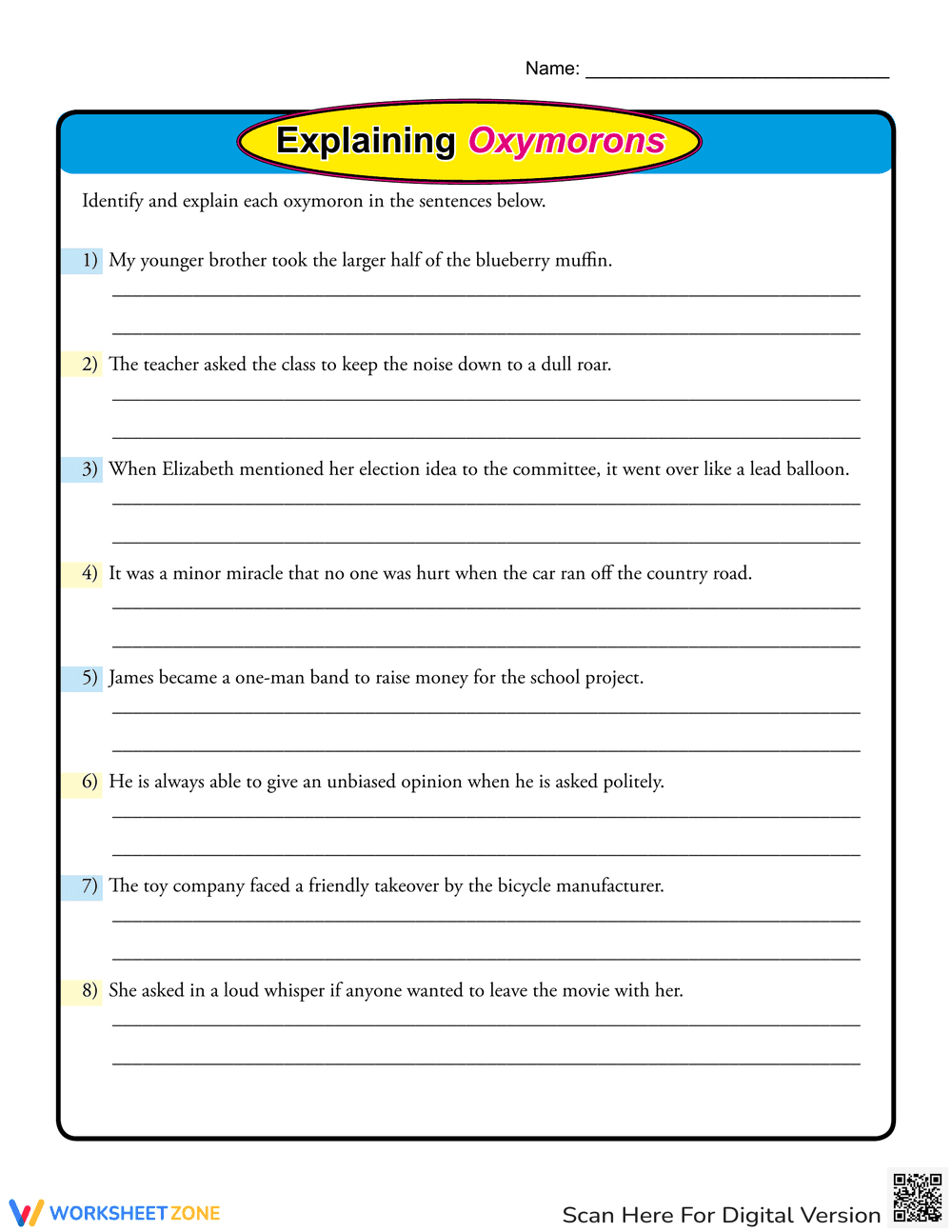 Explaining Oxymorons Worksheet - Page 1