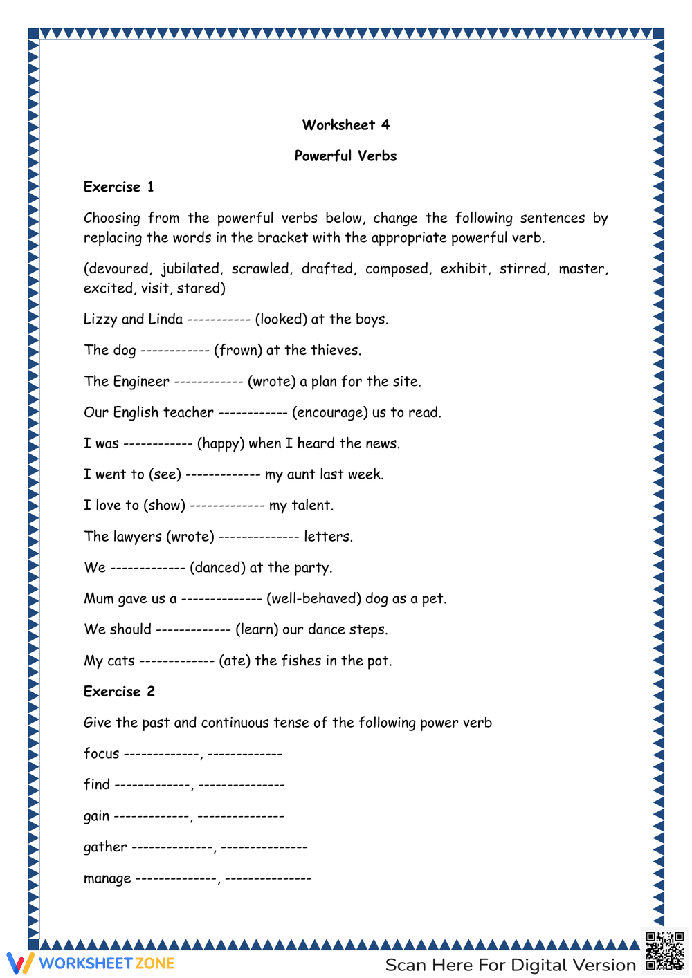 Powerful Verbs for Writing Worksheet - Page 1