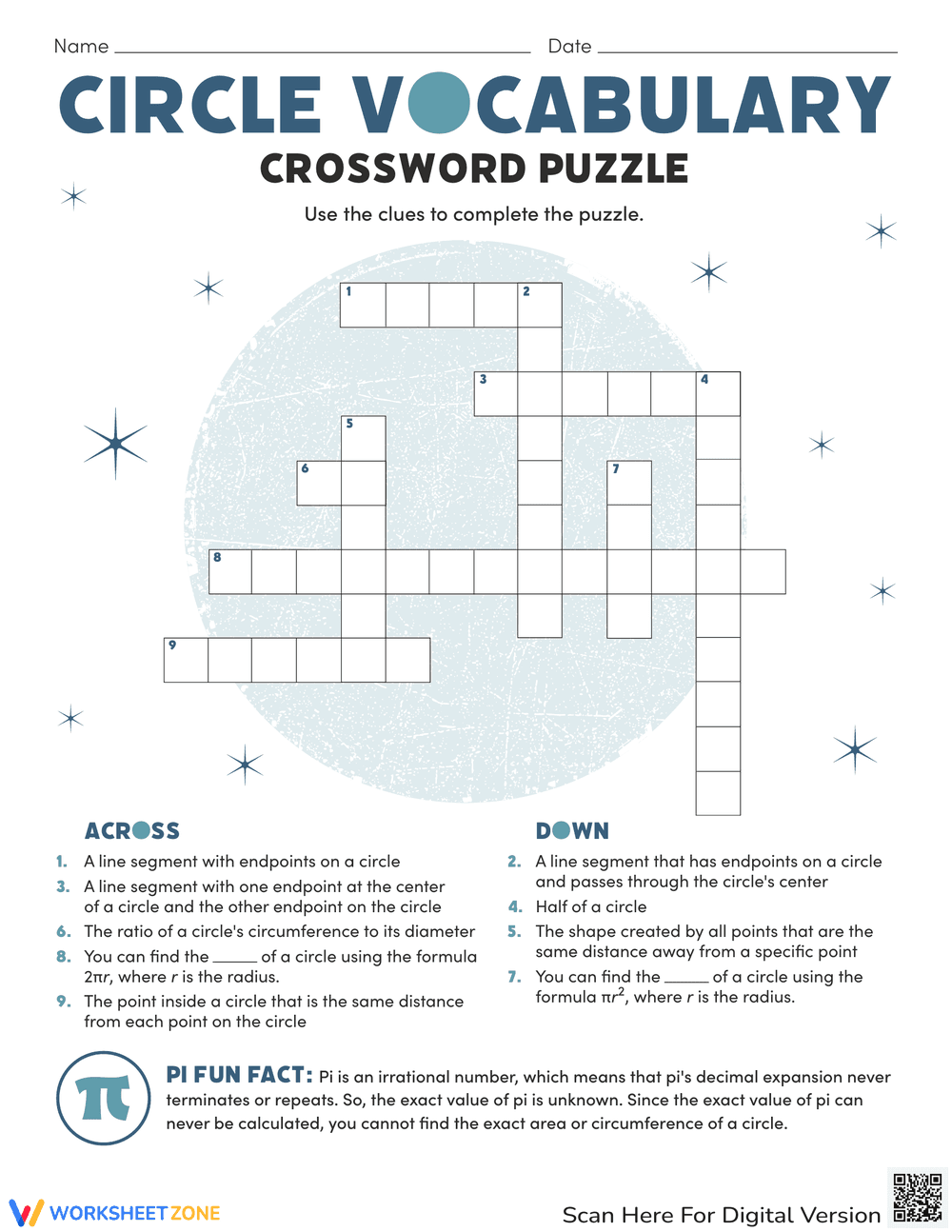 Circle Vocabulary Crossword Puzzle - Page 1