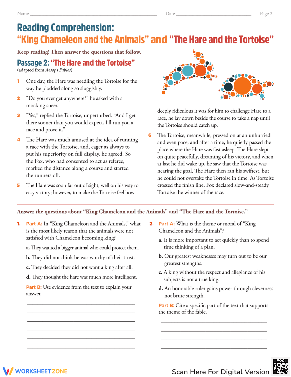 Reading Comprehension: King Chameleon and Animals Story - Page 2