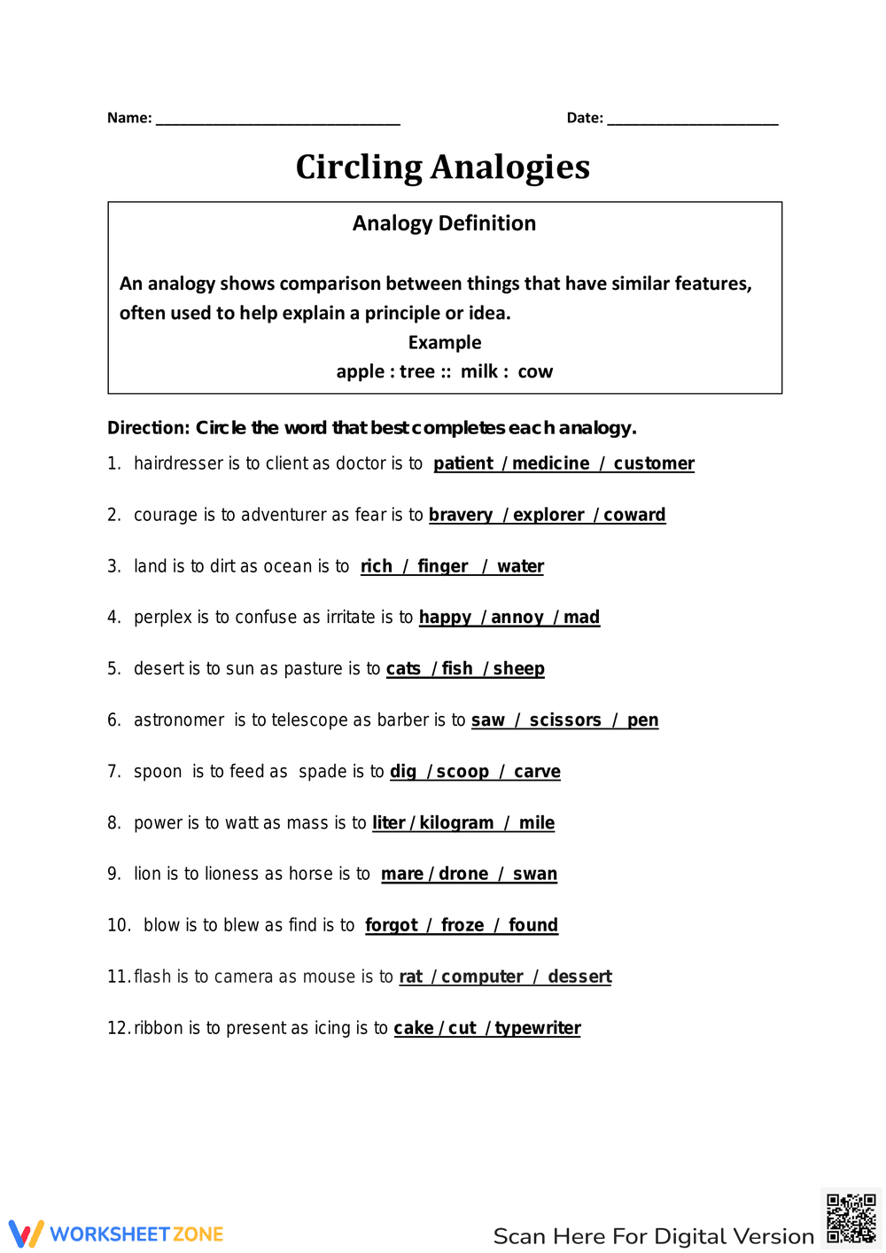 Circling Analogy: Identifying Relationships - Page 1