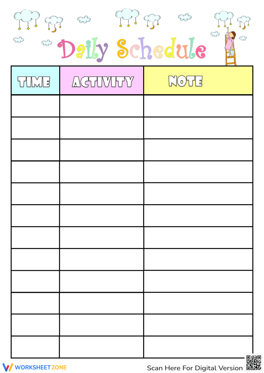 Printable Daily Schedule for Kids' Activities - Page 1