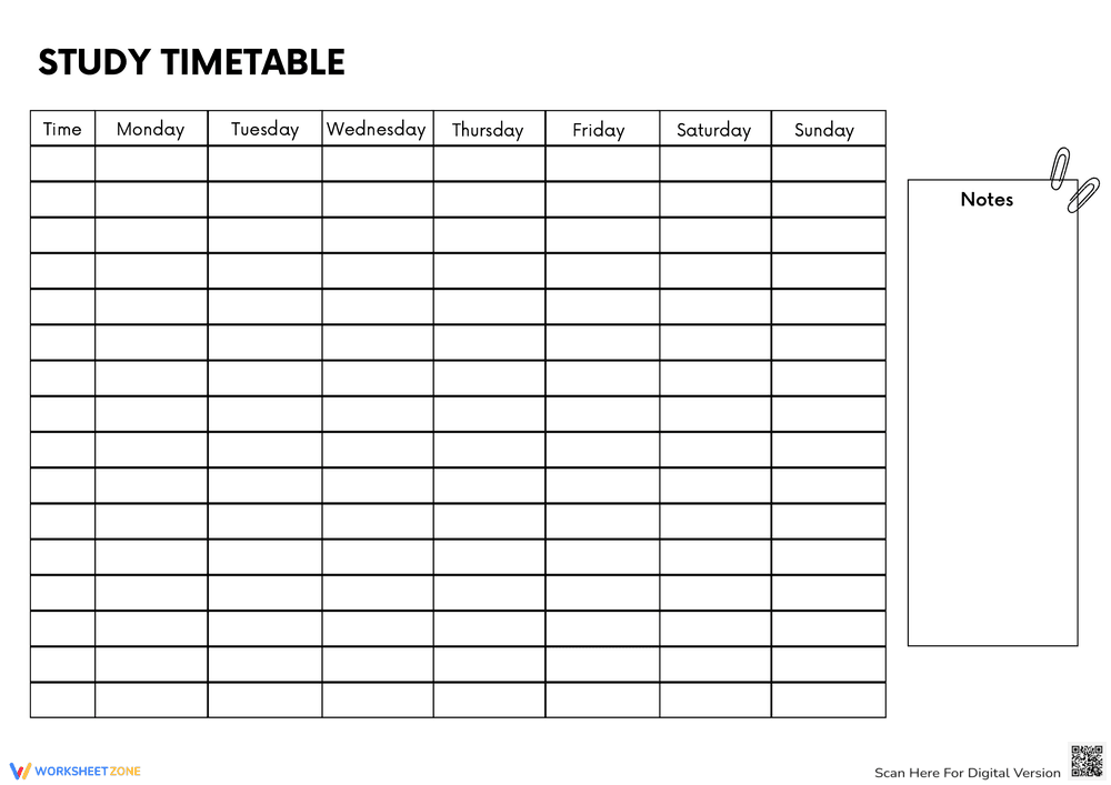 Printable Study Timetable for Students - Page 1