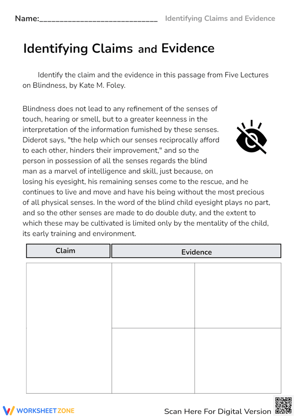 Critical Thinking: Claims and Evidence Worksheet - Page 1