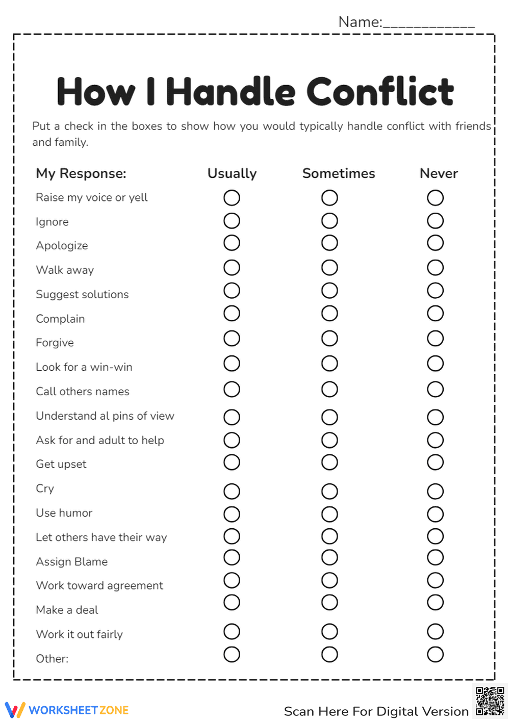 Conflict Resolution Skills Worksheet - Reflect & Learn - Page 1