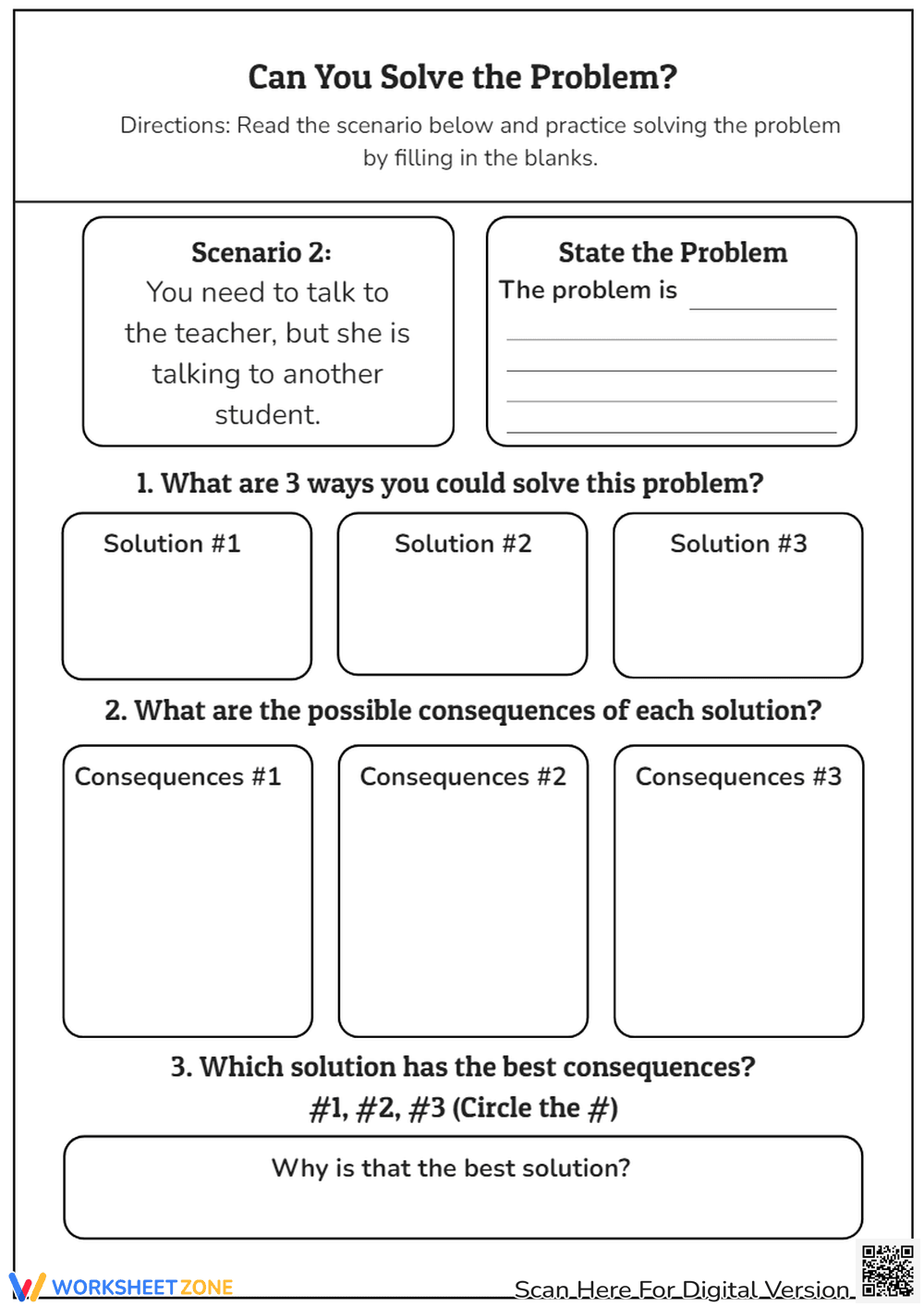 Problem-Solving Worksheet: Talking to the Teacher Scenario - Page 1