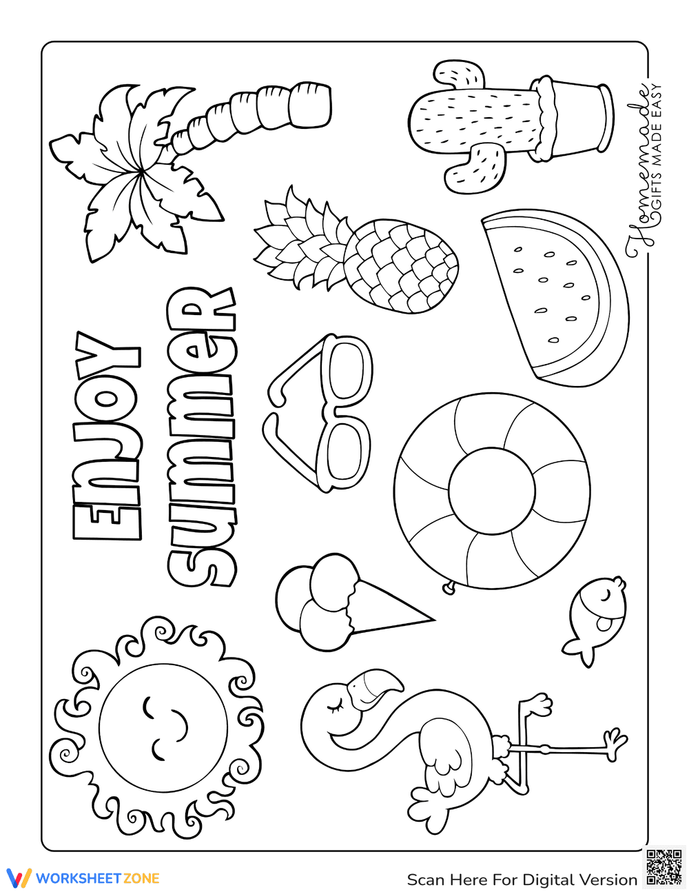 Watermelon Flamingo: Tropical Summer Coloring - Page 1