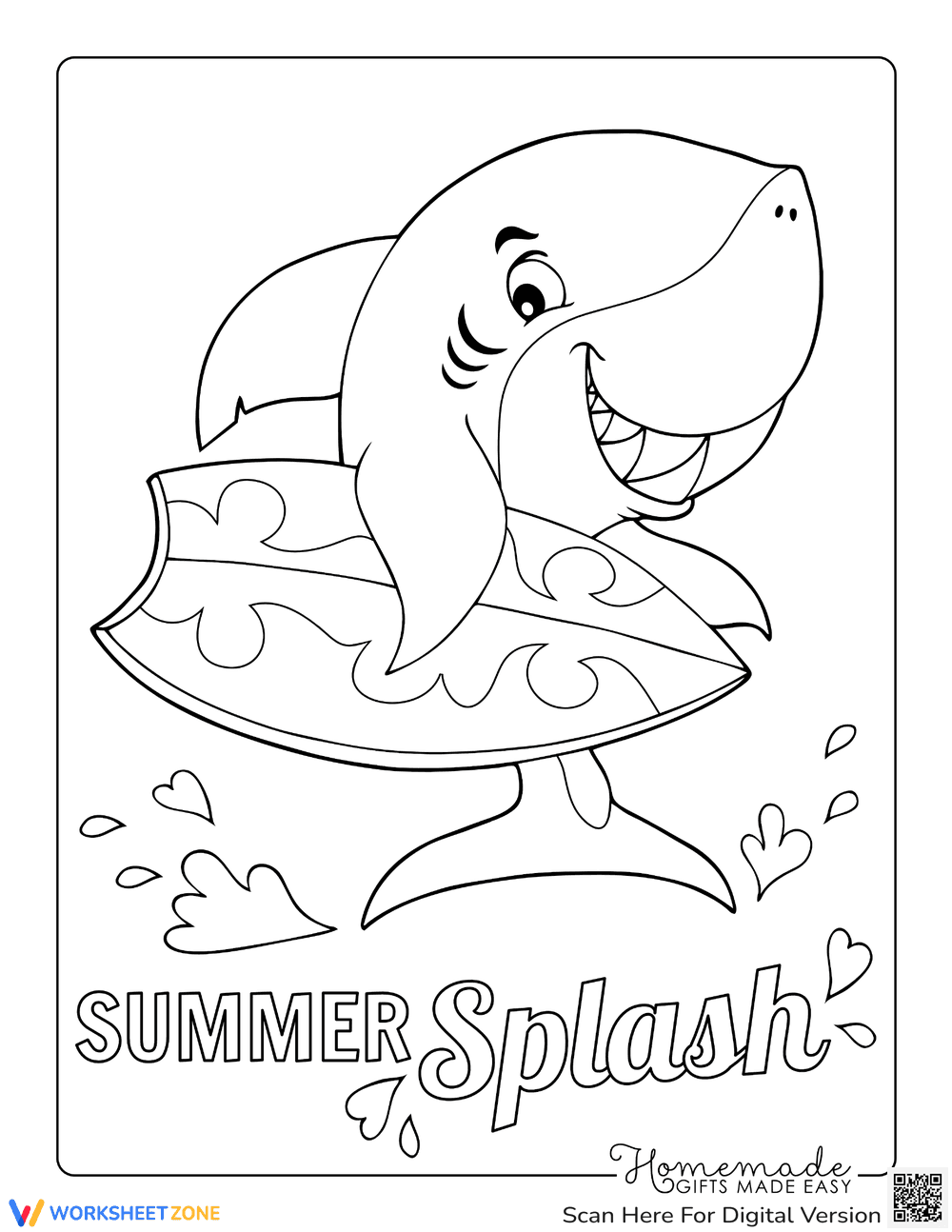 Surfing Shark: Summer Coloring Page for Boys - Page 1