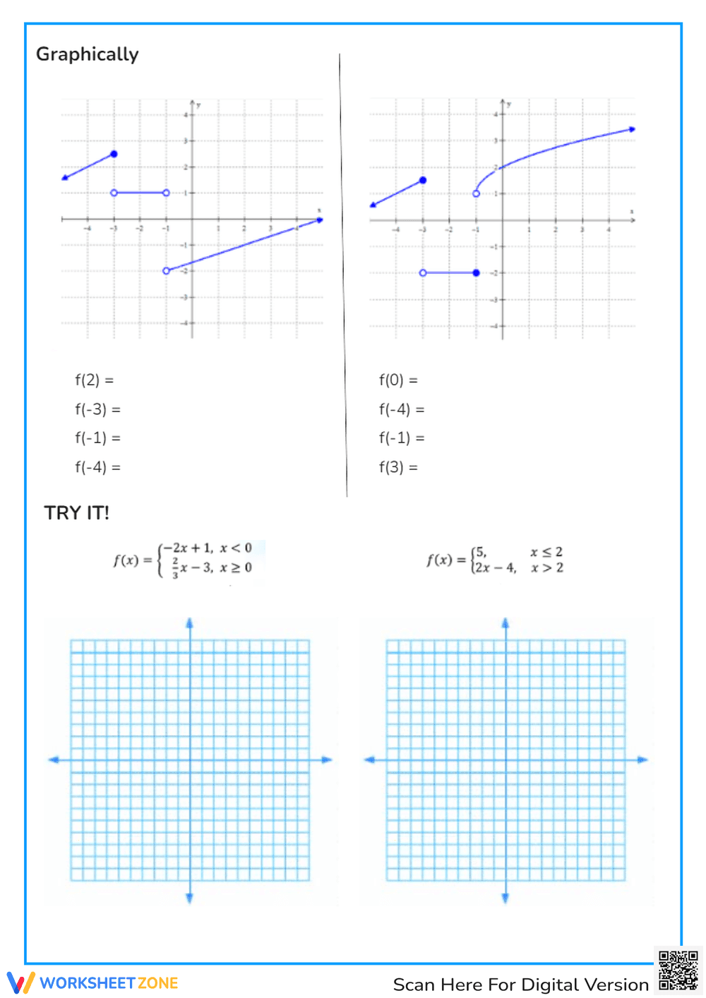 Piecewise Functions Worksheet: Evaluate & Graph - High School Math - Page 2