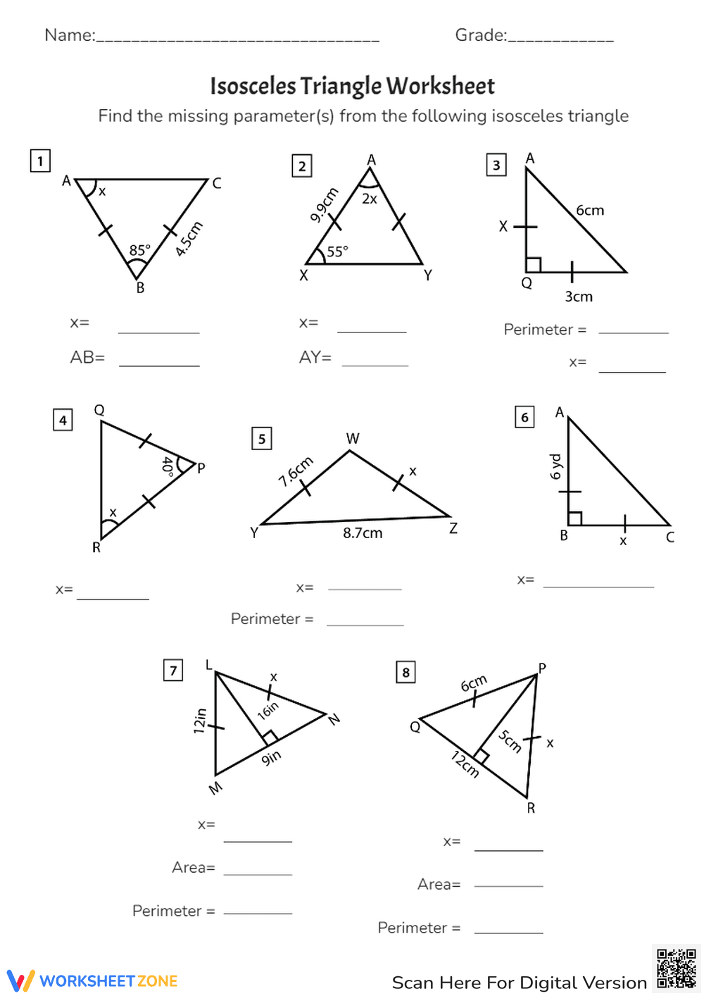 Isosceles Triangle Worksheet - Page 1